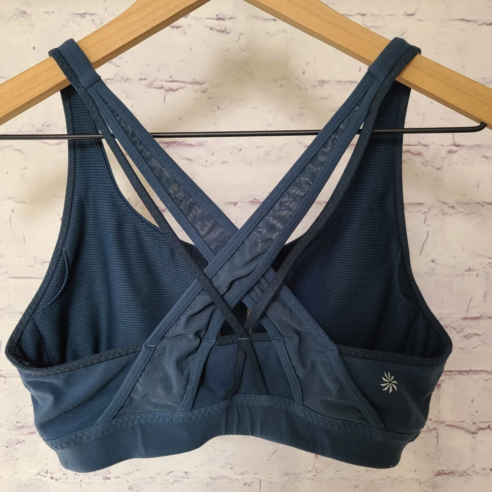Athleta Transendence Powervita Teal Strappy Cross Back Sports Bra Small